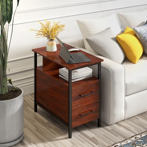 Livofloral Narrow Side Tables with Charging Station, Narrow End Table with Wooden Drawers, USB Ports and Power Outlets, Nightstand and Bedside Table for Bedroom, End Tables Living Room, Espresso - Image 2