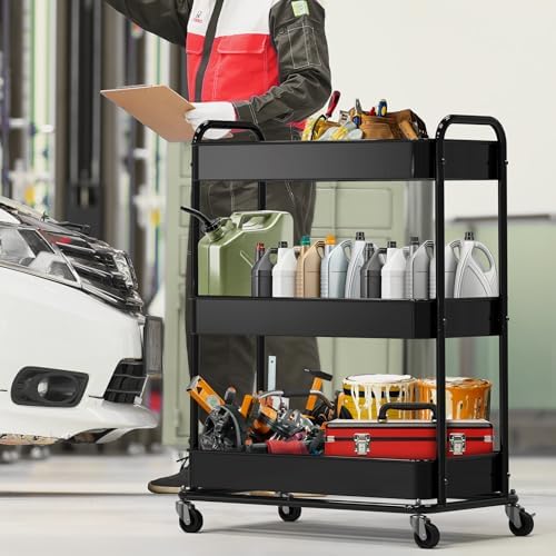 Simple Houseware 26" Extra-Wide 3-Tier Heavy Duty Metal Utility Cart, Black - Image 7