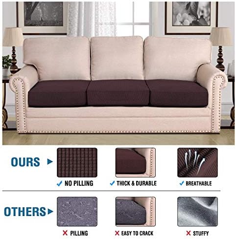 H.VERSAILTEX Super Stretch Individual Seat Cushion Covers - Sofa & Couch Cushion Slipcover Sets - Thick Jacquard Textured Twill Fabric (3 Piece XL, Chocolate) - Image 2