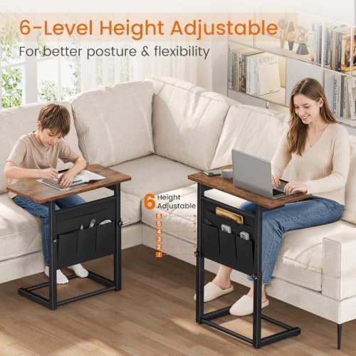 Giikin TV Tray Table, 23.6" Extra Large Side Table, Adjustable Height TV Trays for Eating on Couch, 90° Tilt Angle Foldable C-Shaped End Table with Storage for Small Spaces Sofa Bed Dinner - Image 4