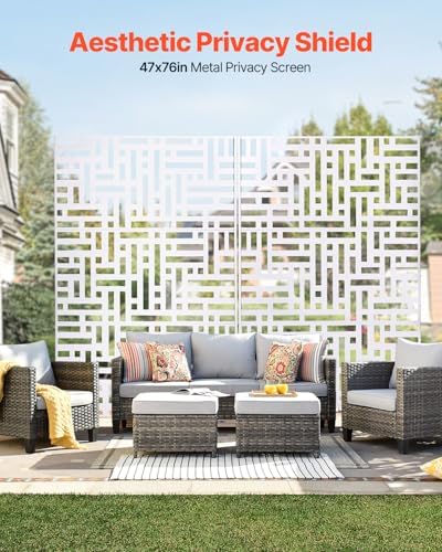 VEVOR Metal Privacy Screen, 47" W x 76" H Outdoor Privacy Screens 3-Panel, Freestanding Outdoor Divider with Stand, Decorative Garden Steel Privacy Fence for Balcony Patio Indoor Room Hot Tub White - Image 2