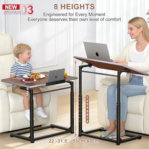 Tv Tray Table,Extra Large Dinner Food Tray Table,Couch & Bed Eating Desk,Heavy Duty Folding Laptop Side Table with 8Height&90° Tilt Adjustable,C-Shaped End Table with Phone/Tablet Slot Walnut - Image 4