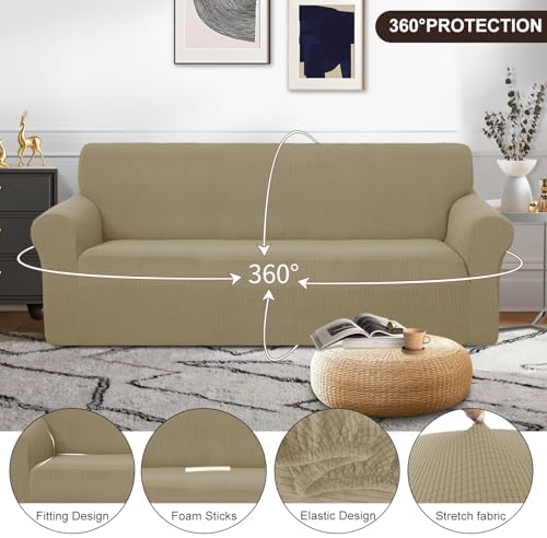 U-NICE HOME Stretch Couch Cover Slipcover for 3 Cushion Sofa, Sand - Image 3