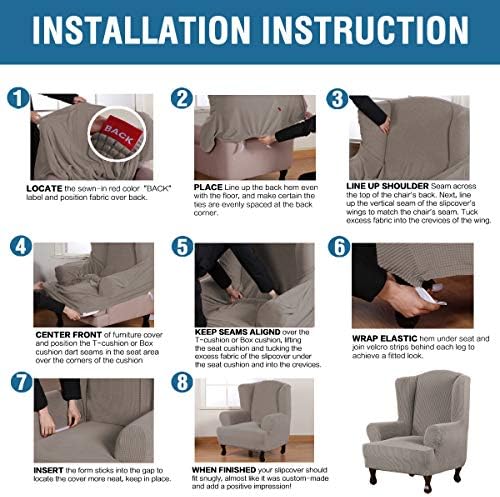 H.VERSAILTEX Wing Chair Slipcover Chair Covers for Wingback Chairs Wingback Chair Covers Slipcovers 1 Piece Stretch Sofa Cover Furniture Protector Soft Spandex Jacquard Checked Pattern, Taupe - Image 6