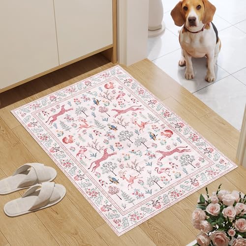 DUKINO 2x3 Entryway Rug, Washable Door Mat Animal Rug for Kitchen, Pink - Image 3