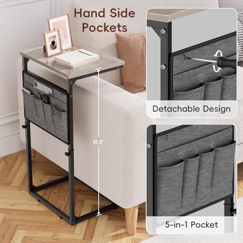 Vagusicc C Shaped End Table, Set of 2 Tall Side Table for Couch, Adjustable Height Small Couch Side Table for Small Spaces, End Table Slide Under Sofa Table TV Tray Arm Table for Living Room, Grey - Image 5