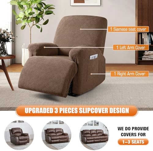 VANSOFY Stretch Recliner Chair Cover, Slipcover, Light Coffee, 1 Seater - Image 4