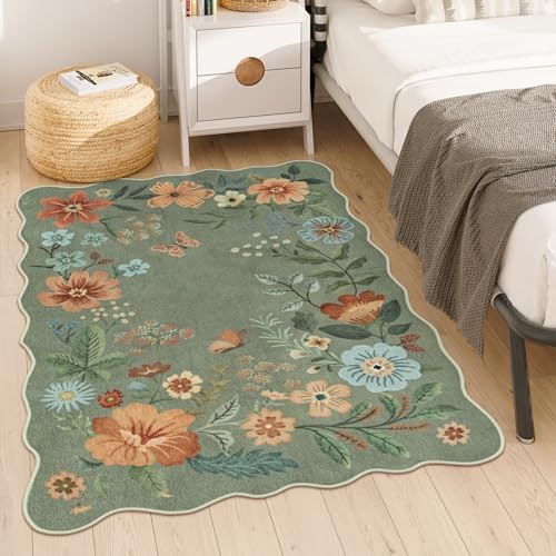 Lahome Floral Green Washable Rugs, 4X6 Area Rug for Bedroom Living Room - Image 2