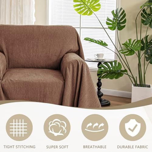 MYSKY HOME Chair Couch Covers Sectional Couch Covers for Pet Sofa Covers Non Slip Soft Couch Sofa Cover, Washable Furniture Protector Sofa Slipcover with Tassel Sofa Throws, 71"x91", Chocolate - Image 2