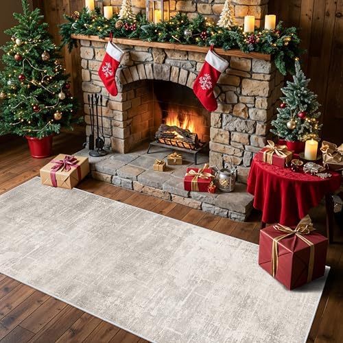 Washable 2x6 Thin Runner Rug: Abstract Soft Entryway Doormat Water-Resistan Hallway Bathroom Kitchen Carpet with Non-Slip Backing Modern Living Room Bedroom Decorative Carpet（2x6,Beige/Cream） by HYHAOYUNLAI