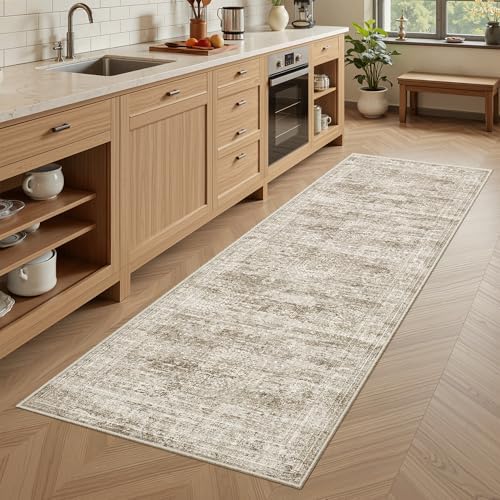 Soalmost Runner Rug 2x6 Washable Kitchen Hallway Runners Non-Slip Brown - Image 2