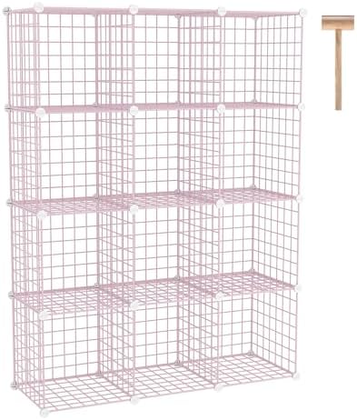 C&AHOME Wire Cube Storage, 12 - Cube Organizer Metal C Grids, Closet, Pink by CAHOME