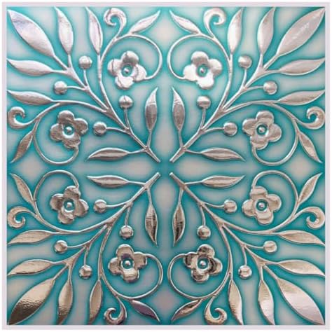 Main Street Peel and Stick Wallpaper Tiles, Teal & Silver Leaves, 24-Pack by MainStreet