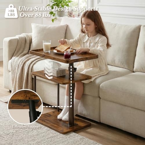 Faesun C Table End Table Adjustable Height, 360°Swivel TV Tray Table for Small Spaces, Small Nightstand for Living Room, Bedroom, Rustic - Image 3