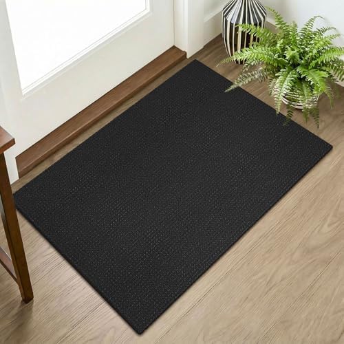 KOZYFLY Indoor Door Mat 2x3 ft Small Area Rugs Washable Front Door Mat Non Slip Rubber Backed Entryway Rug Cotton Entrance Doormat for Front Porch Bathroom Kitchen Bedroom, Black/Dark Grey by KOZYFLY