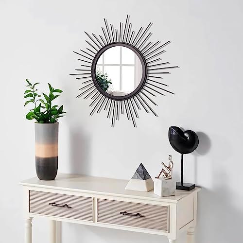Black Sunburst Spoked Mirrors for Wall Boho Home Round Wall Art Mirror Classic Metal Modern Hanging Mirror Living Room Hallway Bathroom Bedroom Office Vanity Entryway 16" - Image 5