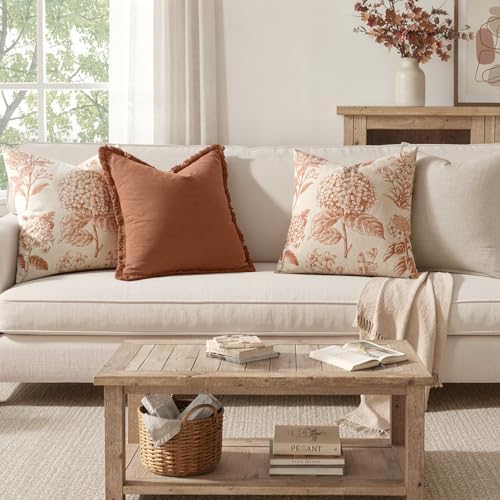 Set of 2 Decorative Floral Pillow Covers 20x20 Inch Autumn Orange - Image 4