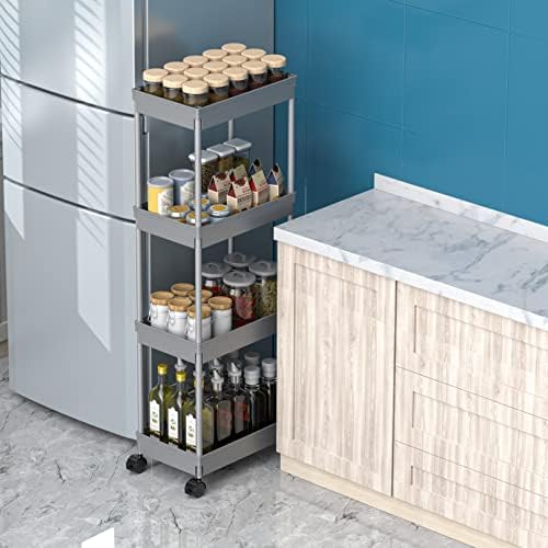 Sooyee 4 Tier Wide Storage Cart, Rolling Utility Cart Grey - Image 3