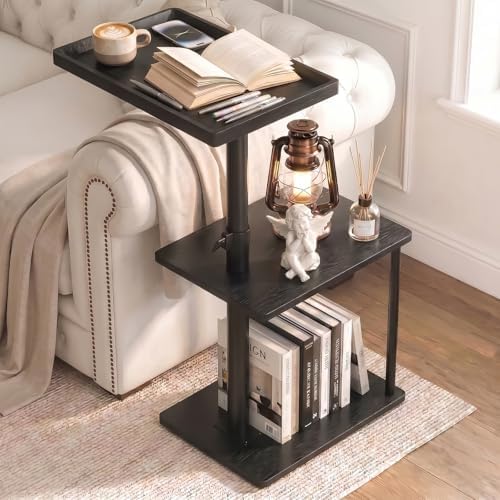 Faesun C Table End Table Adjustable Height, 360°Swivel TV Tray Table for Small Spaces, Small Nightstand for Living Room, Bedroom, Black by Faesun