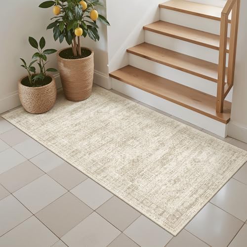 Soalmost 2x4 Washable Rugs for Kitchen, Entryway, Small Area Rug Beige - Image 4