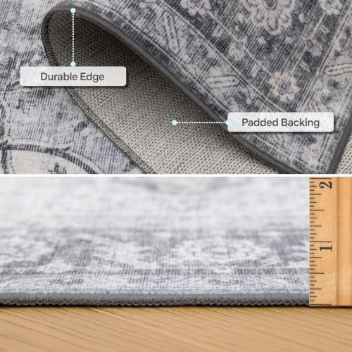 ReaLife Rugs Machine Washable Area Rug Runner - Living Room Bedroom Bathroom Kitchen Entryway Office - Padded Low Pile Stain Resistant Premium - Boho Farmhouse Vintage - Joy - Gray 2'6" x 8' - Image 5