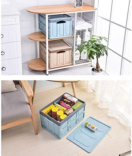 Lidded Storage Bins 2 Pack 30L Collapsible Storage Box Crates Plastic Tote Storage Box Container Stackable Folding Utility Crates for Clothes, Toy, Books ,Snack, Shoe, and Grocery Storage Bin-Blue - Image 6