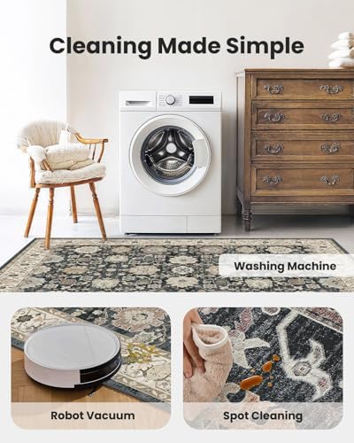 AMADA HOMEFURNISHING 9x12 Area Rug for Living Room, Vintage Washable Area Rug Low-Pile & Non-Slip Carpet for Bedroom Dining Room Nursery Home Office, Black/Brown - Image 5