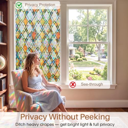 Sunbaby Stained Glass Winodw Film, Rainbow Lattice Stickers, 23.6"x78.7" - Image 3