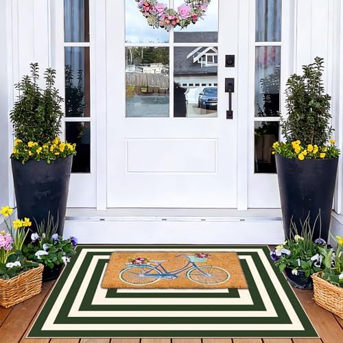 Front Door Mat Indoor Outside Entrance, 2x3 Green White Modern Rug - Image 5