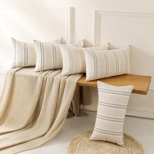 Hckot Decorative Lumbar Throw Pillow Covers 12x20 Striped Pillow Cover Grey - Image 3