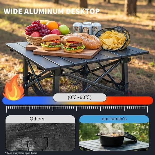Folding Camping Table, Portable Lightweight Beach Tables for Sand Foldable, Aluminum Roll-up Folding Square Table for Outdoor Camping, Picnic, Card, Travel - Image 5
