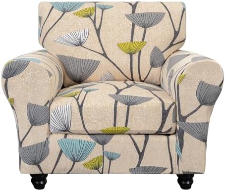 SearchI Stretch Sofa Cover Printed Couch Covers, Floral Pattern 2 Piece Armchair Slipcover with Separate Chair Cushion Cover, Washable Furniture Protector for Living Room(Armchair, Dandelion Pattern) by SearchI
