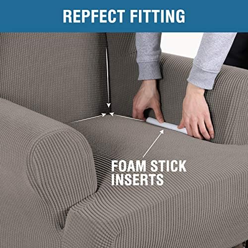 H.VERSAILTEX Wing Chair Slipcover Chair Covers for Wingback Chairs Wingback Chair Covers Slipcovers 1 Piece Stretch Sofa Cover Furniture Protector Soft Spandex Jacquard Checked Pattern, Taupe - Image 5
