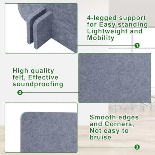 Buryeah 3 Pcs Desk Divider Desk Partition 23.6 x 47.2, 23.6 x 23.6 Stand up Freestanding Cubicle Privacy Panel Reducing Noise Visual Distraction Divider for Office Home School(Gray) - Image 4