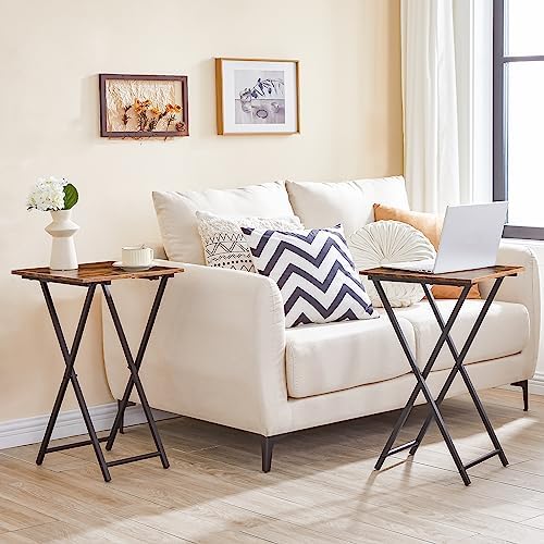 HOOBRO Folding TV Tray Table, Wooden TV Tray, Portable Sofa Side Table, Industrial Snack Table End Table for Small Spaces, Space-Saving, Easy to Install and Fold, Rustic Brown and Black BF27BZ01 - Image 5