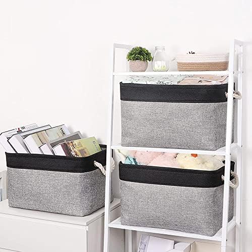 TheWarmHome Organization and Storage Basket for Shelves - 20x16x14 inch Jumbo 3 Pack Collapsible Storage Bins for Organizing, Fabric Storage Cubes for Organizer Gift Toy Closet (Black & Grey) - Image 2