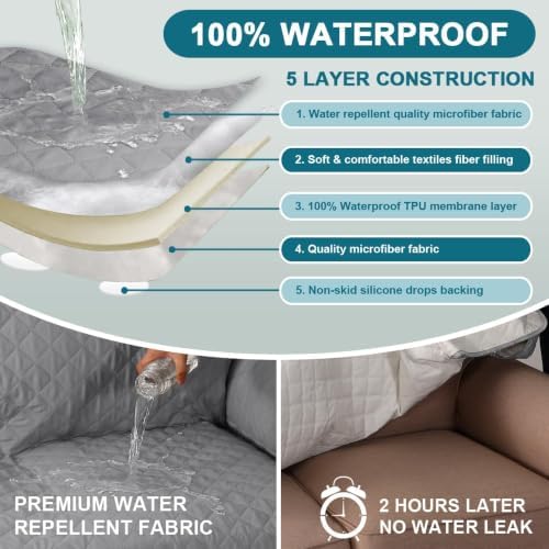 Turquoize 100% Waterproof Chair Covers Couch Covers for Dogs, Chair 28" - Image 3