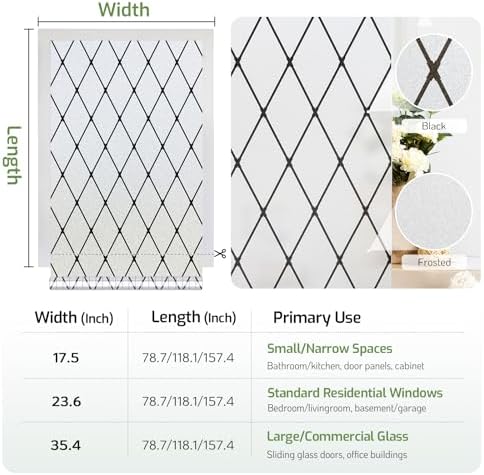 LUTE Frosted Glass Window Privacy Film with Black Lattice, 35.4" x 78.7" - Image 3