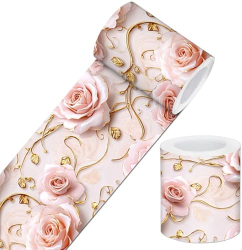 IVN Wallpaper Border Peel and Stick Wall Romantic Pink Rose 4x196 Inch by IVN