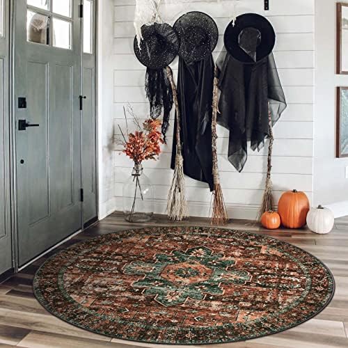 Moynesa Ultra-Thin Washable Round Rug - 4Ft Round Area Rugs for Bedroom Brown Bathroom Circle Mat, Non Slip Non Shedding Low Pile Indoor Floor Carpet for Living Room Coffee Table Kitchen, Brown - Image 6