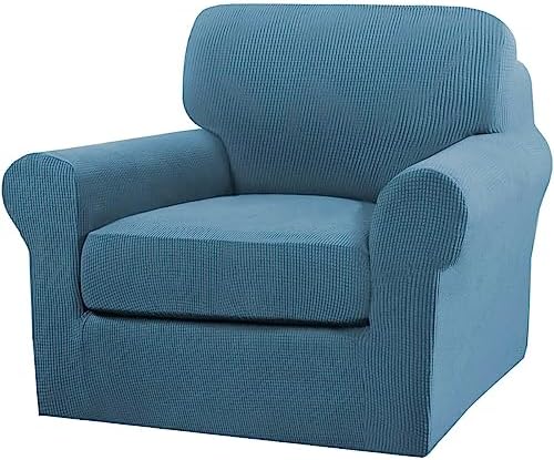 Turquoize 2 Piece Chair Covers Chair Slipcovers for Living Room Armchair Couch Cover Chair Sofa Cover with Individual Cushion Covers Furniture Cover for Chairs Feature Thick Fabric (Chair, Dusty Blue) by Turquoize