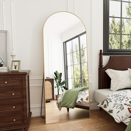 Rowjut Full Length Mirror Arched Floor Length Mirrors, 71"x26" Large Full Body & with Stand&Arch Wall Mounted &Standing Mirror for Bedroom Living Room, Aluminum Frame, Gold - Image 2