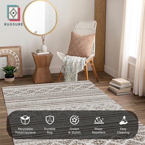 RUGSURE Washable Area Rugs 8' x 10' - 1/6 Thick - Moroccan-Inspired -Stain & Water Resistant Non-Slip - Resistant Rug for Living Room, Bedroom, Nursery, Pet & Child Friendly (Brown) - Image 4