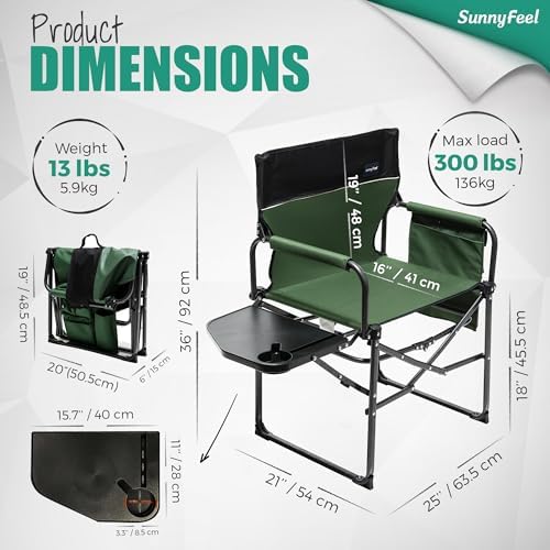 SUNNYFEEL Oversized Camping Chair Portable Directors Chairs with Side Table - Image 3