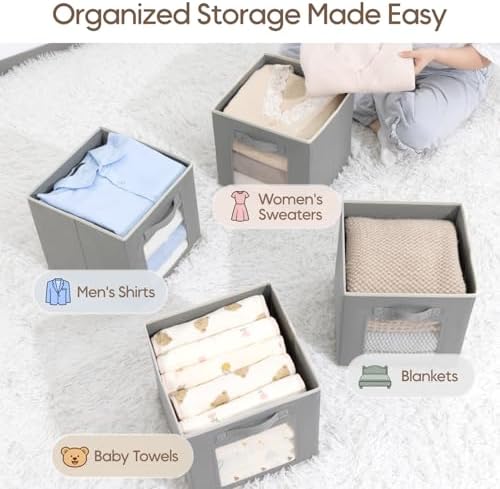 Homsorout Foldable Storage Cubes - Cubby Storage Organizer with Window, 11 Inch Baskets for Organizing, Collapsible Fabric Storage Cubes for Shelves, Closet, 10 Pack, Grey - Image 5