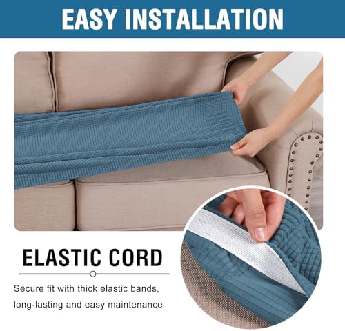 H.VERSAILTEX Super Stretch Individual Seat Cushion Covers Sofa Covers Couch Cushion Covers Slipcover Sets Thick Jacquard Textured Twill Fabric (1 Piece Sofa Cushion Cover, Dusty Blue) - Image 5