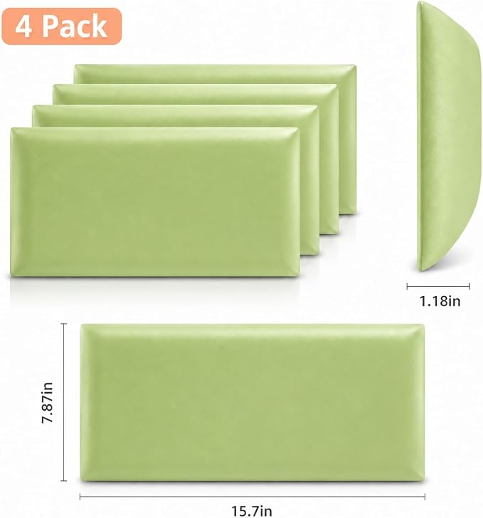 Anti Collision Wall Padding for Kids, Upholstered 3D Wall Panels | 4 Packs 7.8'' x 15.7'' Peel and Stick Headboard, Self Adhesive Wall Pads for Kids, Bedroom, Living Room, Grass Green - Image 2