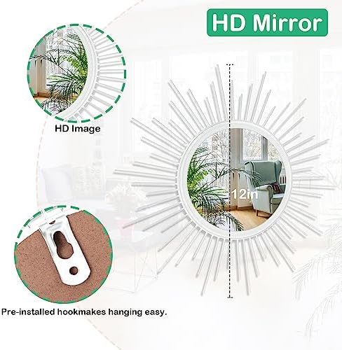 Mirror Wall Decor White Mirrors for Wall Metal Sunburst Mirrors Home Decoration Wall Art Decorative Mirror Suitable for Living Room Bedroom Bathroom Entrance Set of 3 12'' - Image 7