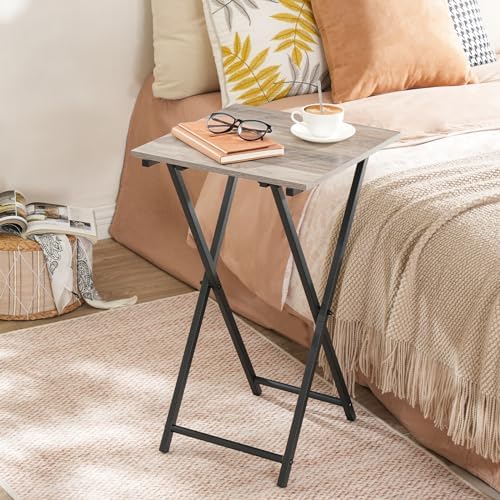 HOOBRO Folding TV Tray Table, Wooden TV Tray, Portable Sofa Side Snack Table, Industrial Desk for Small Spaces, Space-Saving, Easy to Install and Fold, Greige and Black BG27BZ01 - Image 4