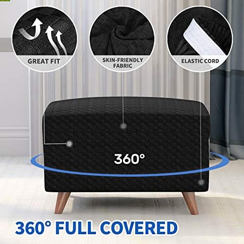 MAXIJIN Jacquard Ottoman Cover Slipcovers Folding Storage Stool Furniture Protector Cover Soft Thick Rectangle Foot Rest Slipcover with Elastic Bottom (Ottoman X-Large, Black) - Image 3